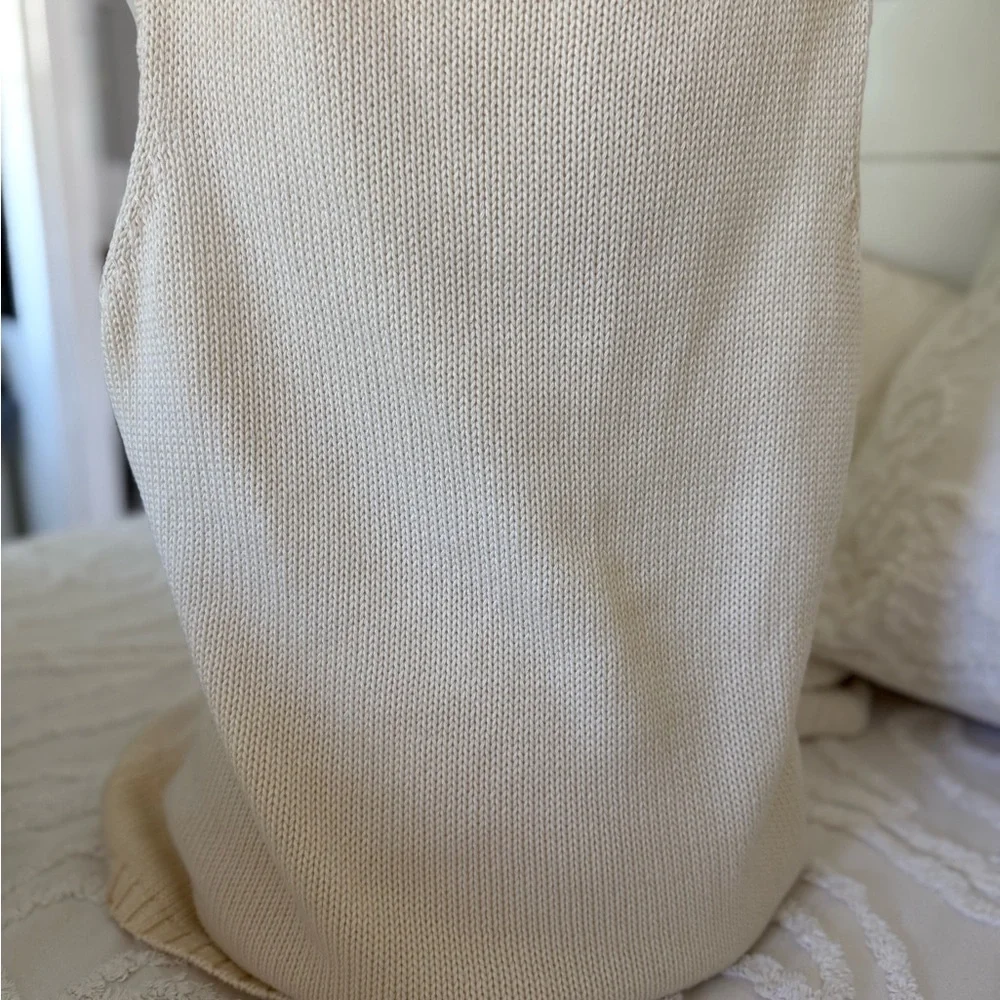 Eileen Fisher Cream Knit Sleeveless Zip-Up Vest